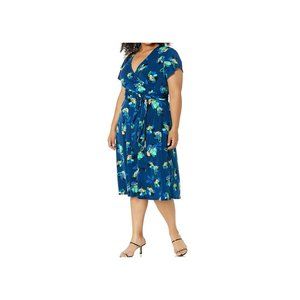 Donna Morgan Women's Plus Size Stretch Knit Jersey Printed Faux Wrap Dress, 14W